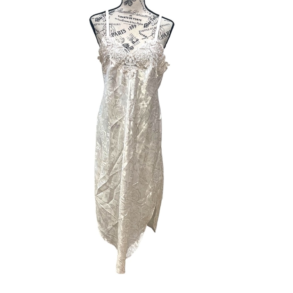 Private Luxuries Vintage Satin Midi Nightgown Crochet Floral Print Womens M